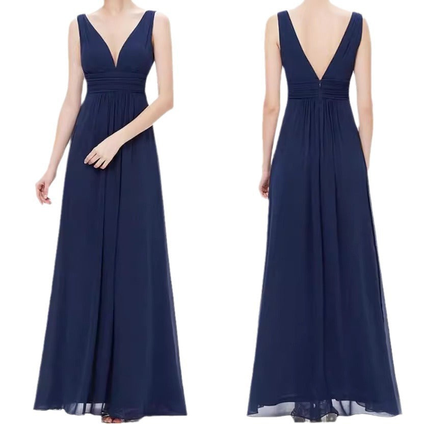 Deep V-neck Bridesmaid Plus Size High Waist Evening Dress GlamzKart