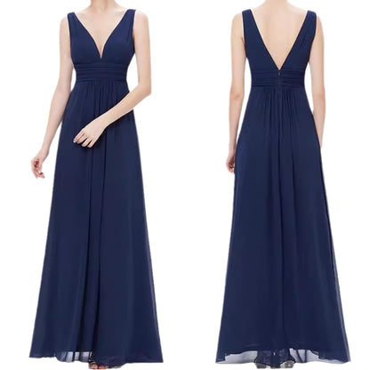 Deep V-neck Bridesmaid Plus Size High Waist Evening Dress GlamzKart