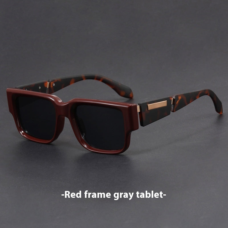 Gray Blue Square Thick Frame Sunglasses UV-proof Retro Simple Sun Glasses Red Frame Gray Piece GlamzKart