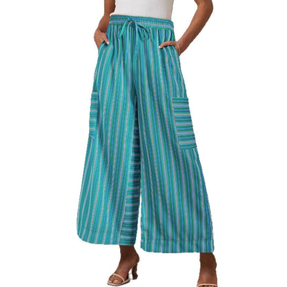 Summer Stripes Straight-leg Pants Women's Clothing GlamzKart