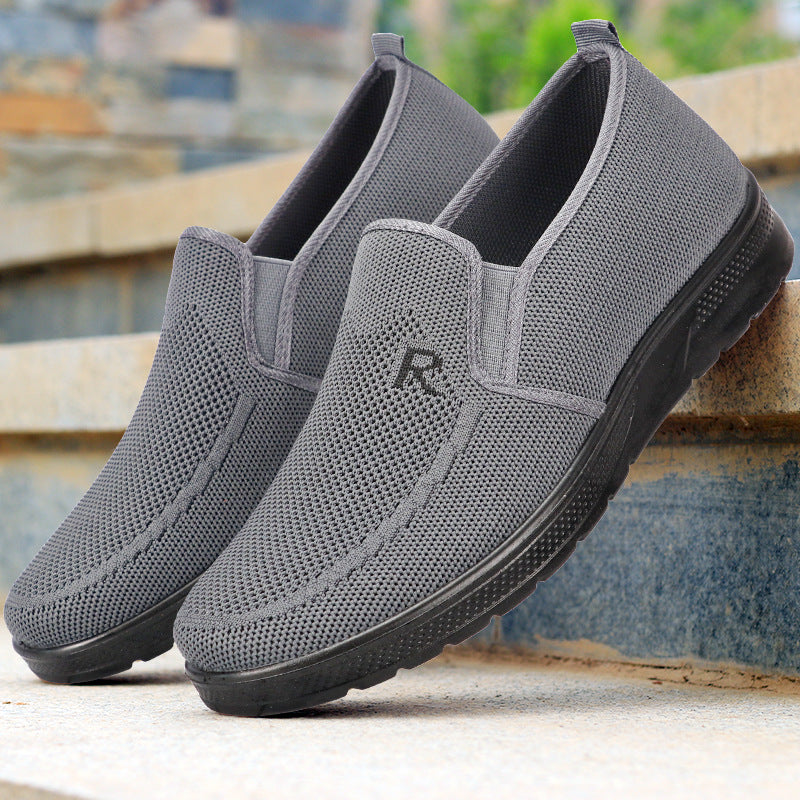 Polyurethane Men's Flying Woven Shoes Slip-on Soft Bottom Gray GlamzKart
