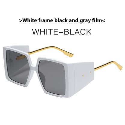 New Large Square Frame Sunglasses White Frame Black And Gray GlamzKart