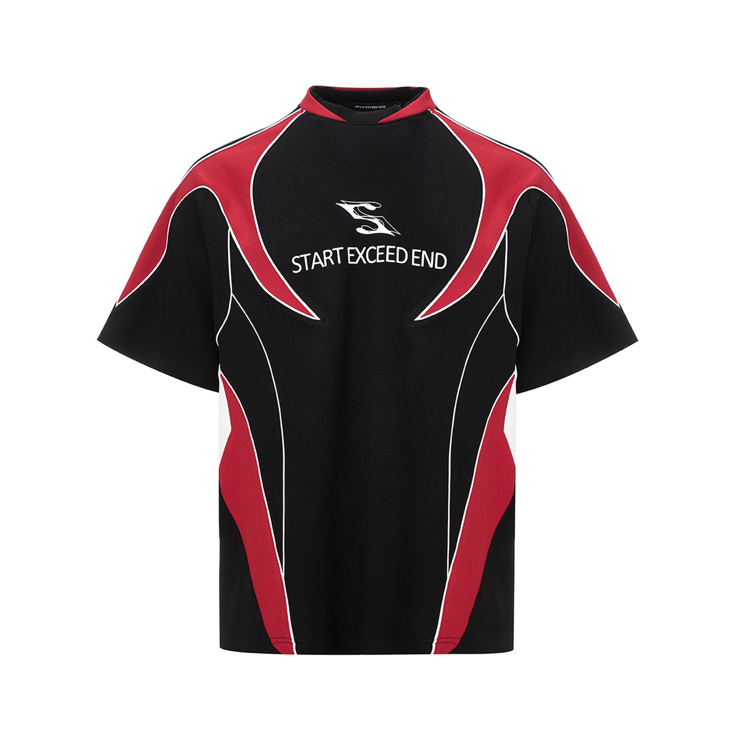 Letter Print Short-sleeve Men's Color Matching Sports Jersey T-shirt Black GlamzKart