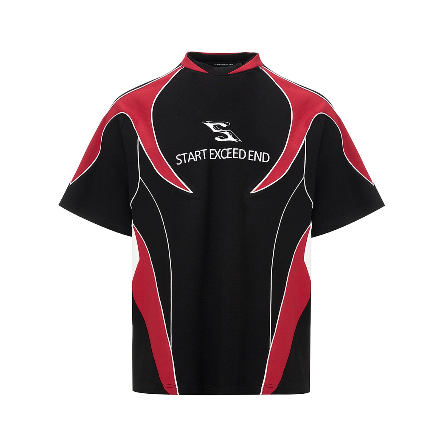 Letter Print Short-sleeve Men's Color Matching Sports Jersey T-shirt Black GlamzKart