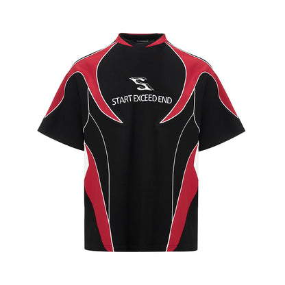 Letter Print Short-sleeve Men's Color Matching Sports Jersey T-shirt Black GlamzKart