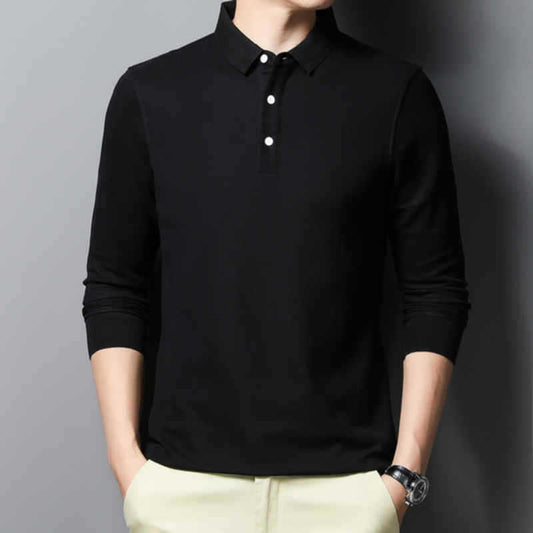 Casual And Comfortable Fashion Classic Solid Color Long Sleeve Lapel Polo Shirt GlamzKart