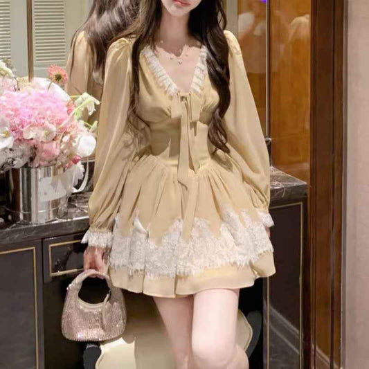 Swan Neck Stereo Cinched Swing Dress