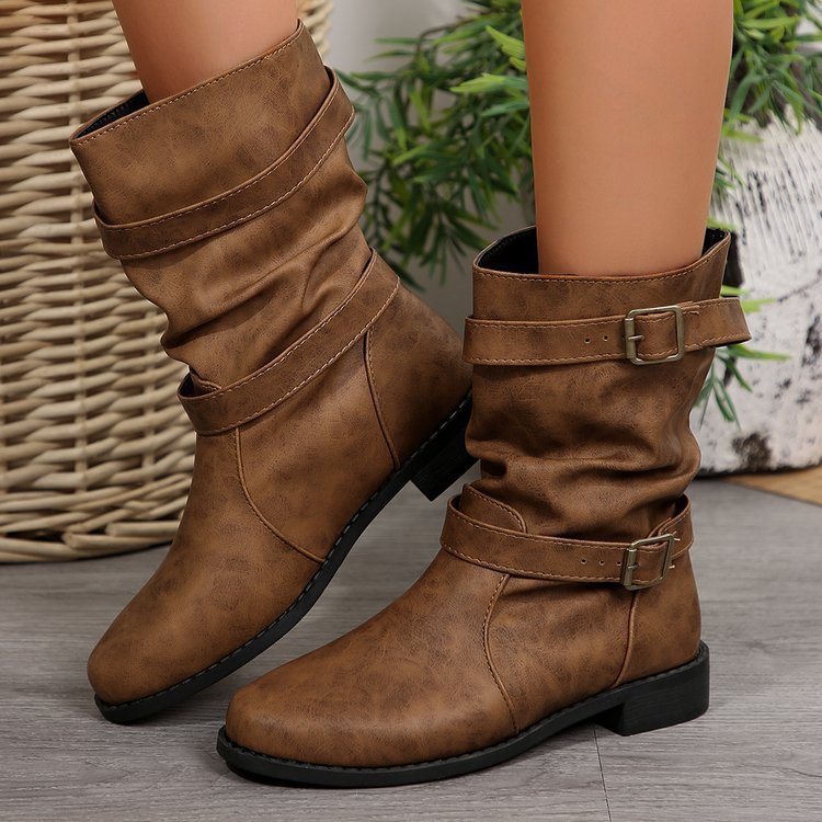 Fashion Plus Size Mid Short Boots Women Brown GlamzKart