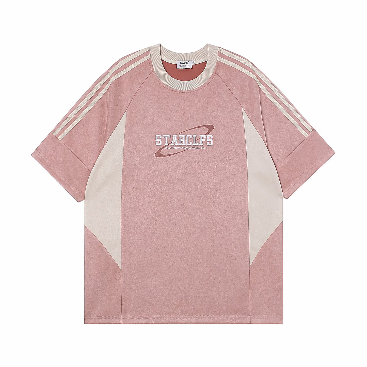 Men's Loose Short-sleeved T-shirt With Letter Embroidery Design Pink GlamzKart