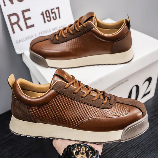 Black Work Casual Leather Shoes Low-cut GlamzKart