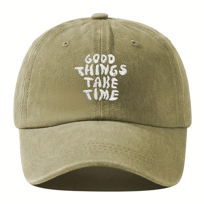 Embroidered Letter Washed-out Vintage Baseball Cap Unisex Adjustable Khaki GlamzKart