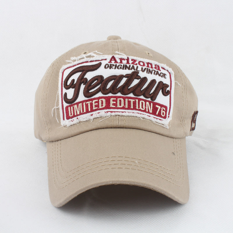 European And American Style Featur Letter Embroidered Peaked Cap Outdoor Casual Hat Khaki Adjustable GlamzKart