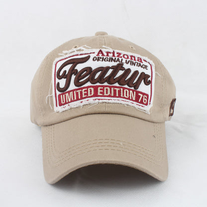 European And American Style Featur Letter Embroidered Peaked Cap Outdoor Casual Hat Khaki Adjustable GlamzKart