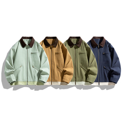 Contrast Color Washed Polo Collar Jacket Men GlamzKart