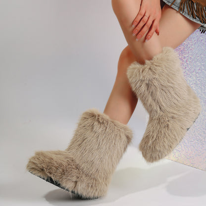 Snow Boots Middle Boots Furry Boots Camel GlamzKart