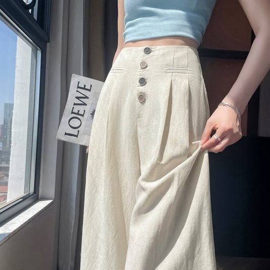 Women's Cotton And Linen Wide-leg Pants Loose Drooping Casual Straight Pants GlamzKart
