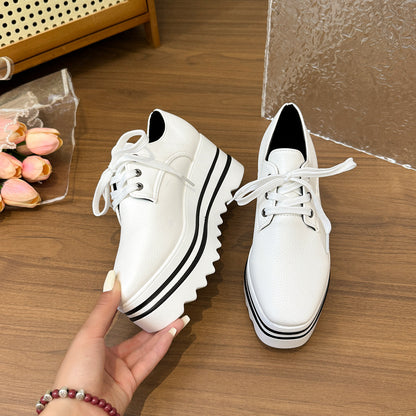 British Style Brogue Lace-up Square Toe Platform Pumps GlamzKart