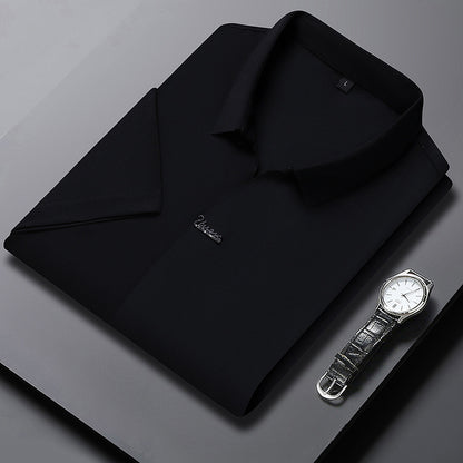 Ice Silk Short Sleeve Men's Fashion Casual Lapel Black GlamzKart