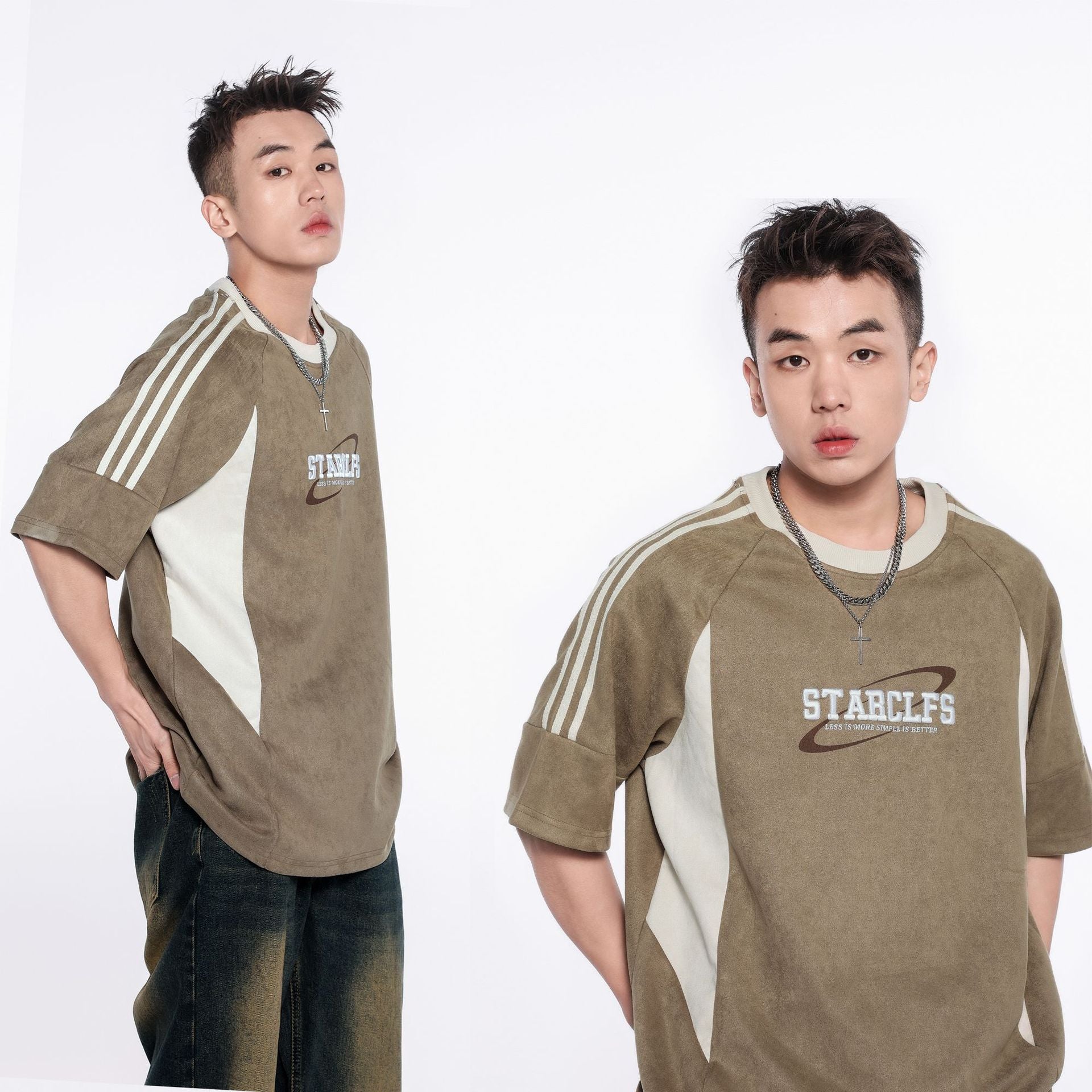 Men's Loose Short-sleeved T-shirt With Letter Embroidery Design GlamzKart