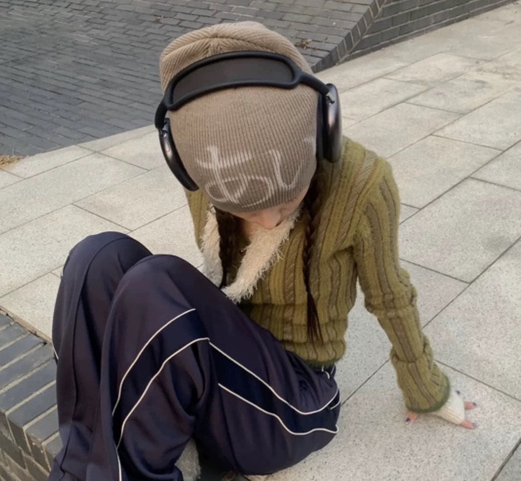 Street Style Letters Pile Heap Cap Beanie Hat Female Autumn And Winter Street Day Khaki M GlamzKart