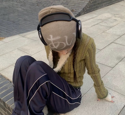 Street Style Letters Pile Heap Cap Beanie Hat Female Autumn And Winter Street Day Khaki M GlamzKart