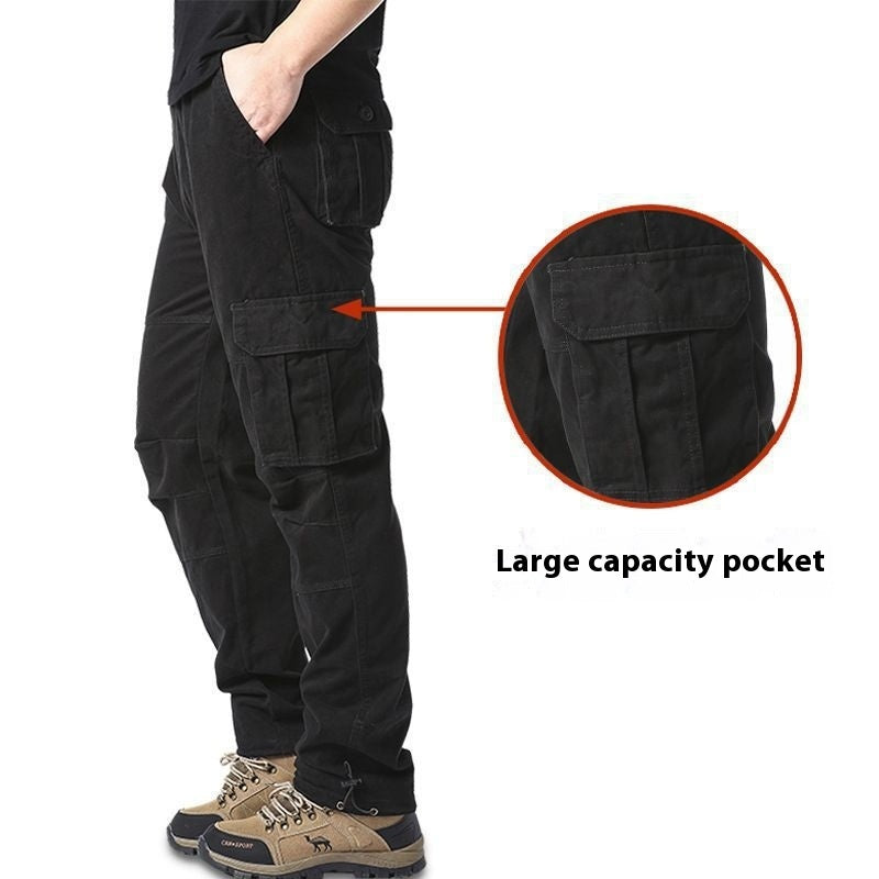 Cotton Tooling Plus Size Trousers Multi-pocket Wear-resistant Black GlamzKart