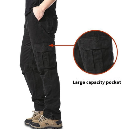 Cotton Tooling Plus Size Trousers Multi-pocket Wear-resistant Black GlamzKart