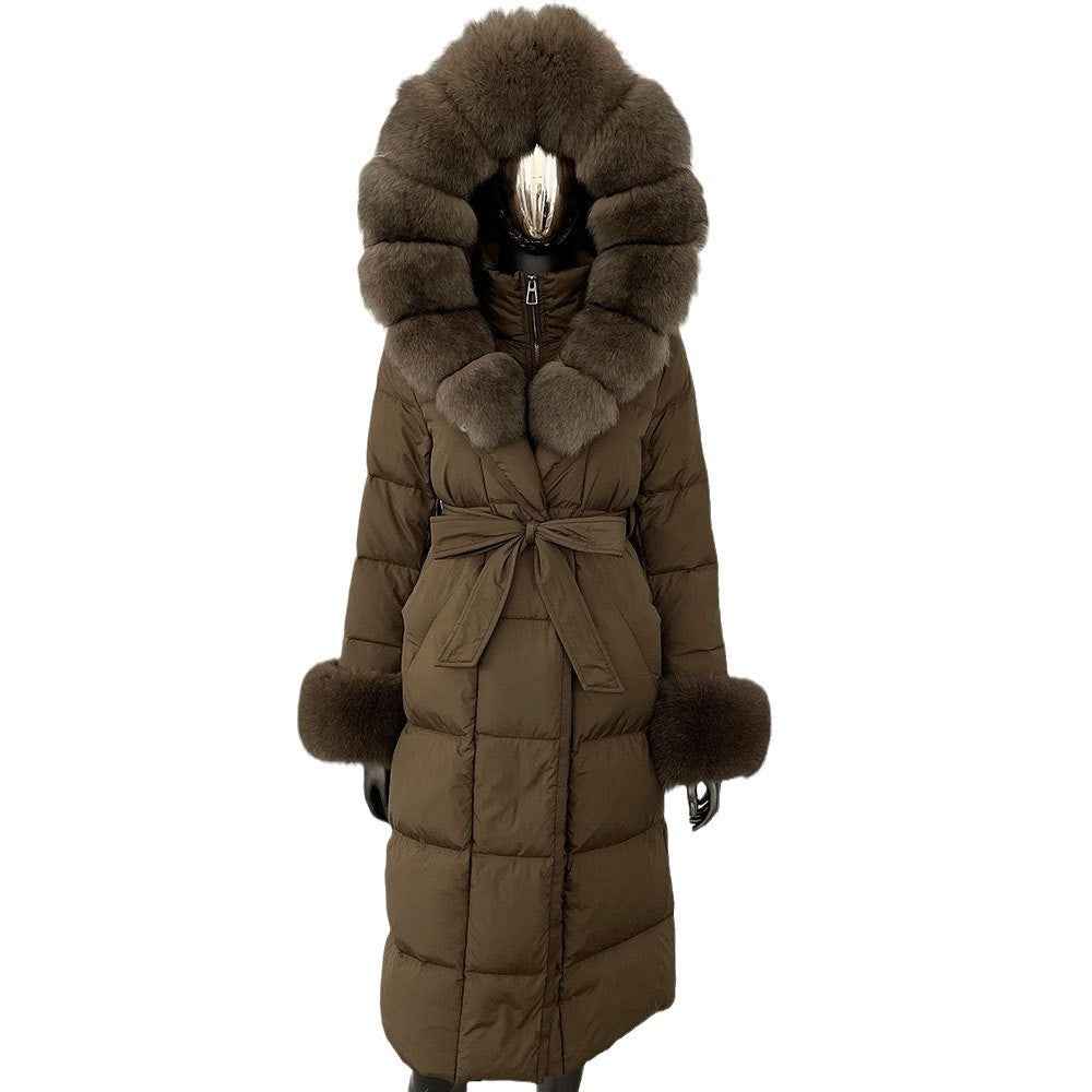 Thickened Long Section White Goose Down Slim Fit Women's Coat