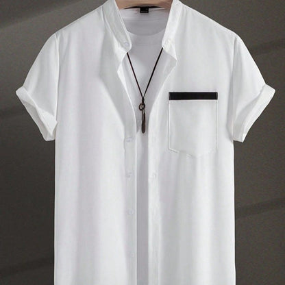 Summer New Men's Color Matching Fashion Short Sleeve Shirt White GlamzKart