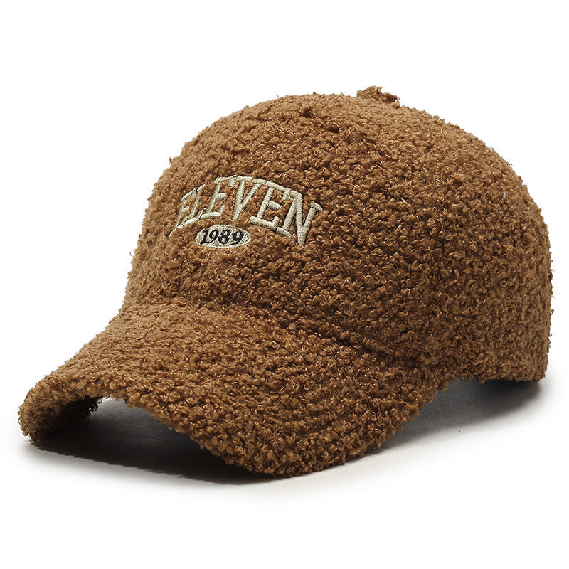Winter Lambskin Thickened Warm Baseball Cap Dark Beige Adjustable GlamzKart