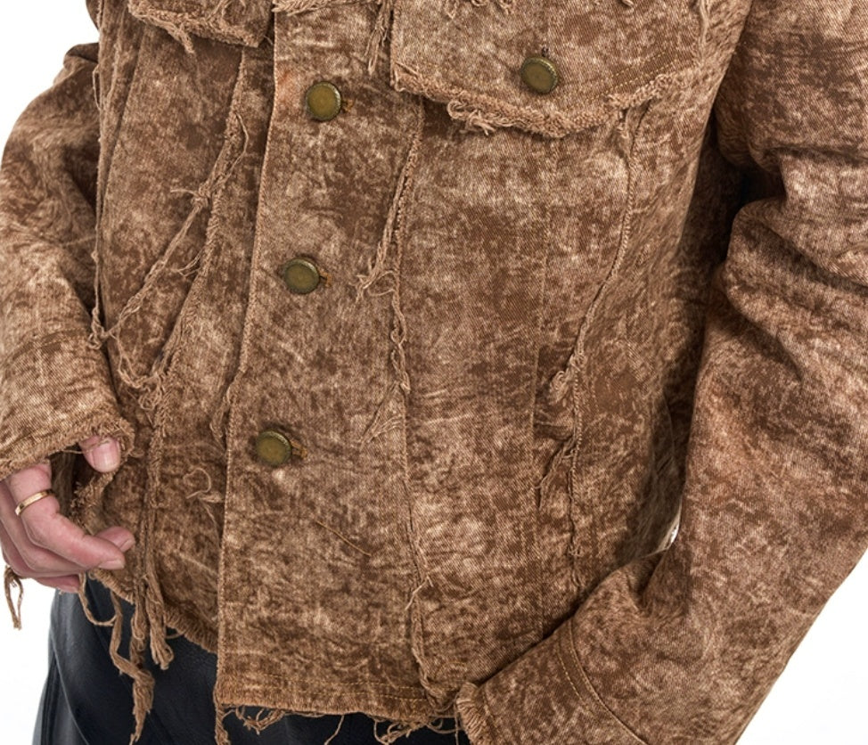 Desert Waste Soil Wind Rough Edge Damage Denim Coat GlamzKart