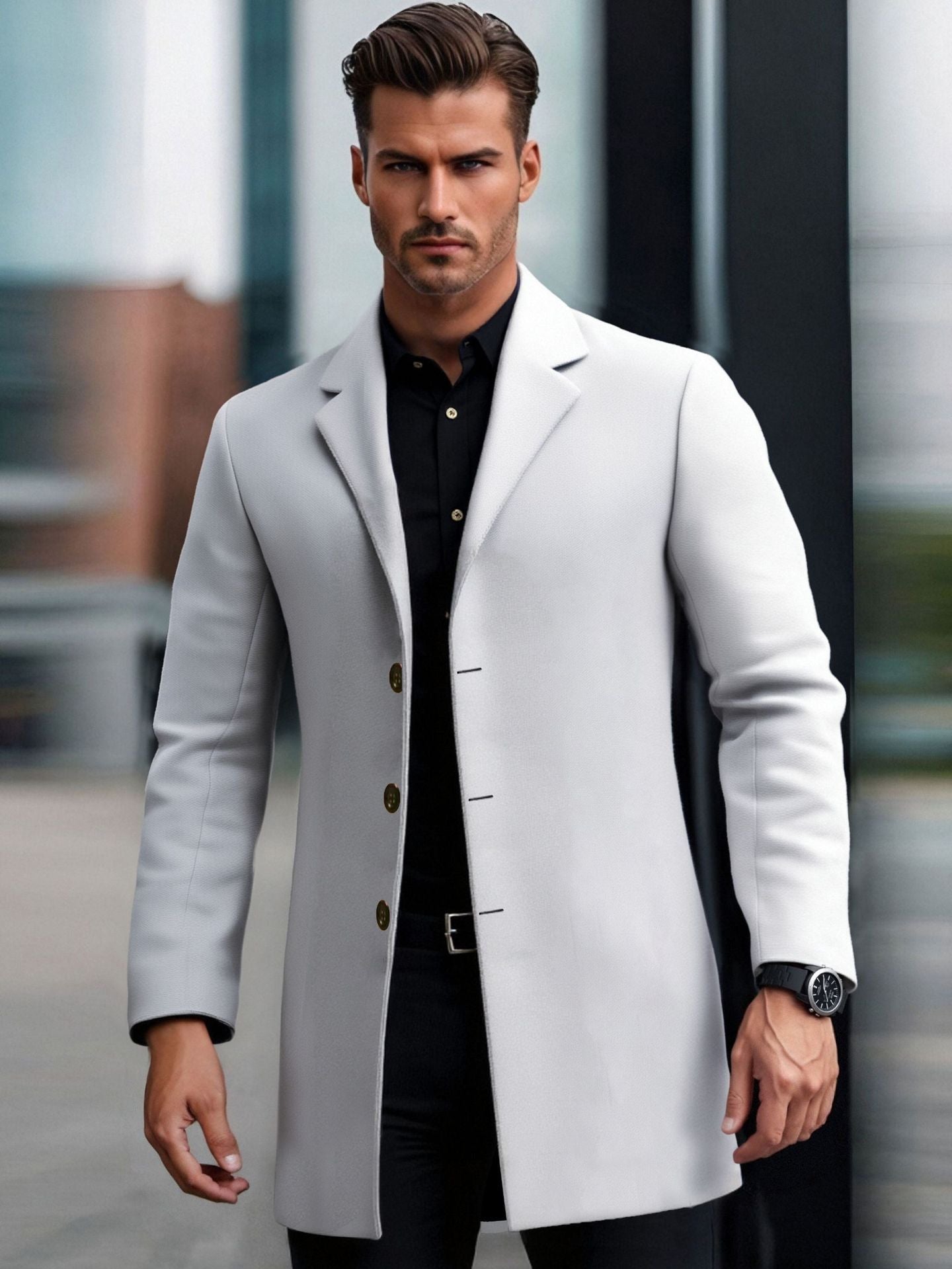 Lapel European And American Lapel Slim Coat Light Gray GlamzKart