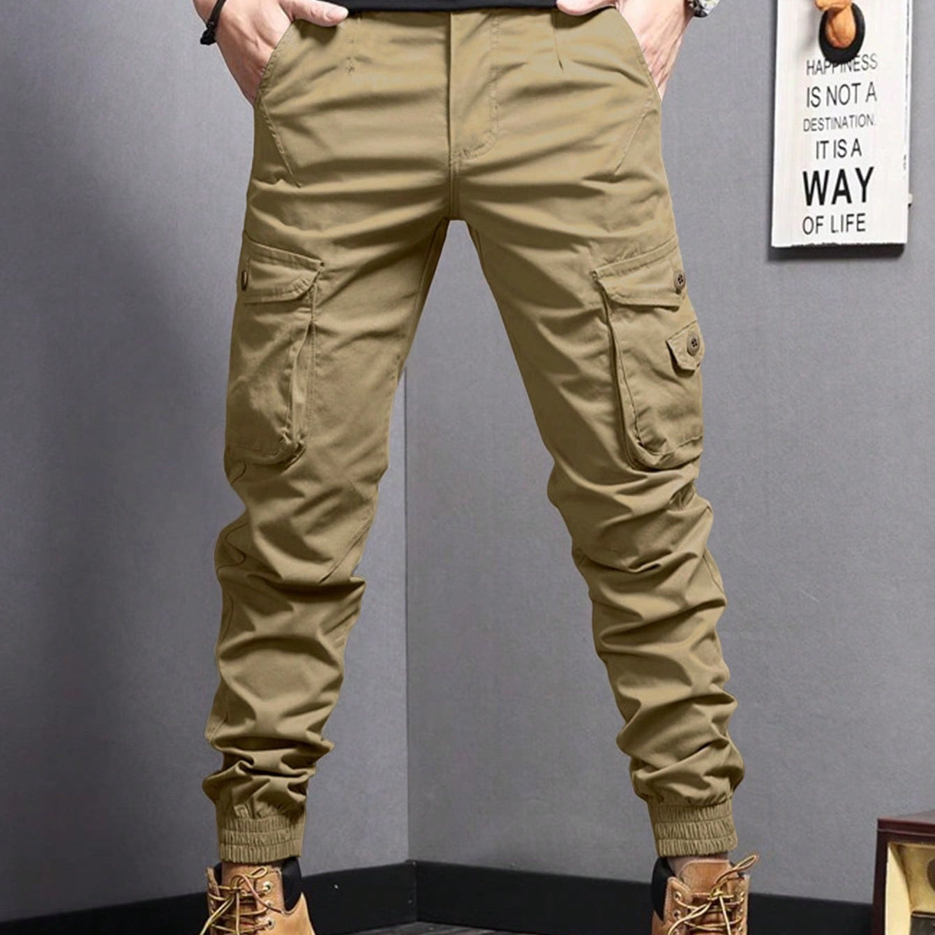 New Summer Casual Drawstring Workwear Pants Men Khaki GlamzKart