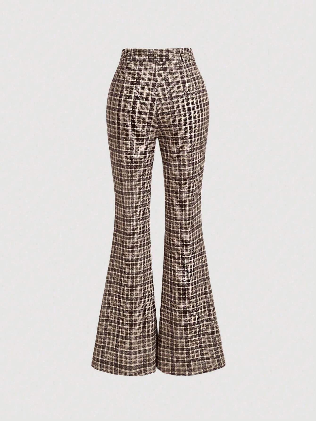 Temperament Commute High Waist All-matching Plaid Striped Retro Trousers GlamzKart