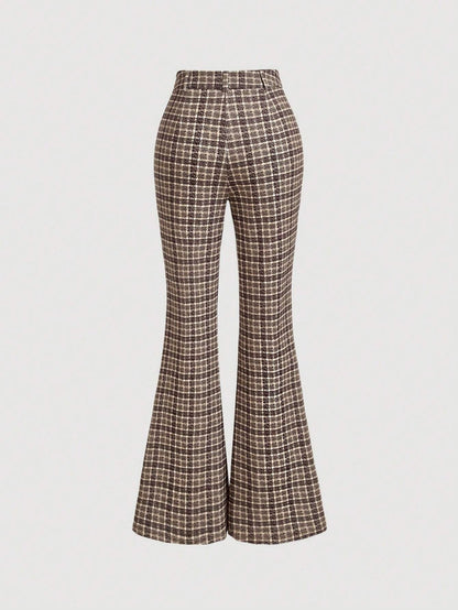Temperament Commute High Waist All-matching Plaid Striped Retro Trousers GlamzKart