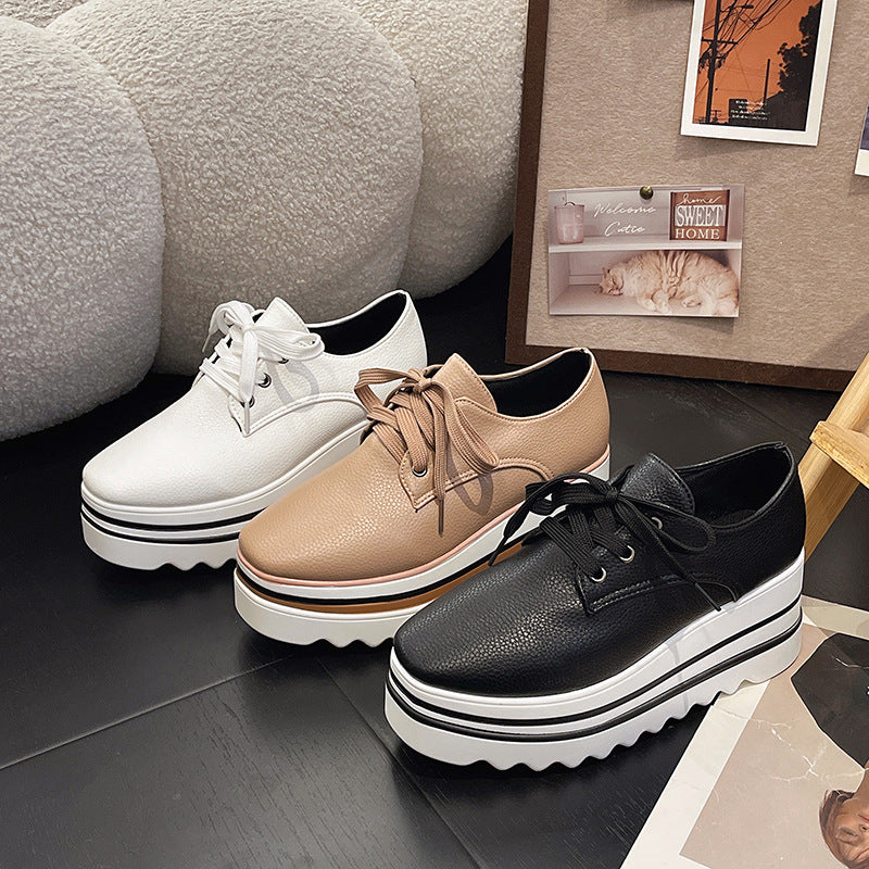 British Style Brogue Lace-up Square Toe Platform Pumps GlamzKart