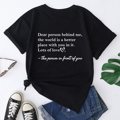 Women's Letter Printed Fashionable Round Neck Short Sleeved Shirt GlamzKart