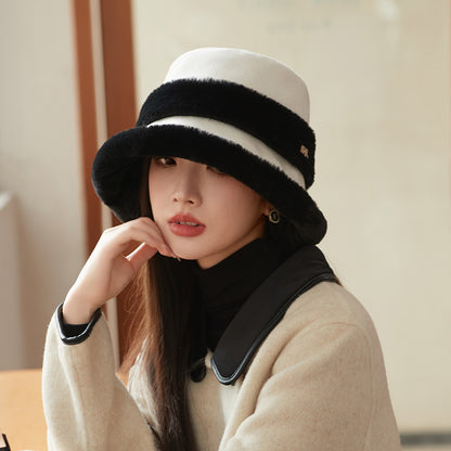 Face-looking Velvet-padded Small Warm Earflaps Cap Big Head Circumference Bucket Hat White Free Size GlamzKart
