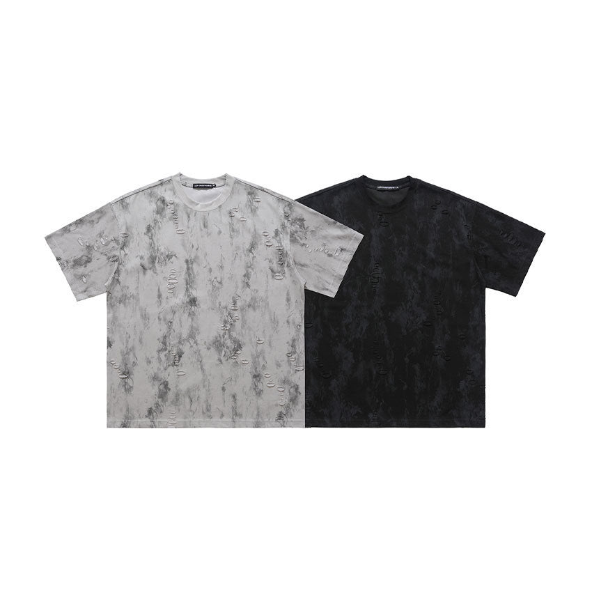 Ripped Edging Design Small Neckline Loose National Fashion Short Sleeve T-shirt GlamzKart