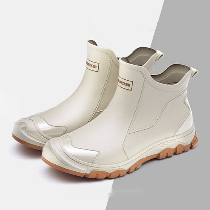 Fashion Non-slip Flat Short Rubber Boots Men 5388 Short Beige GlamzKart