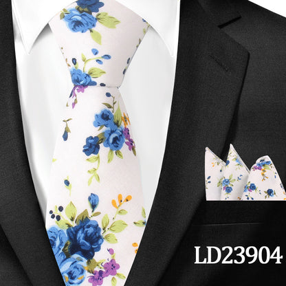 Casual Cotton Floral Print 6cm Casual Tie Pocket Square Suit LD23904 GlamzKart