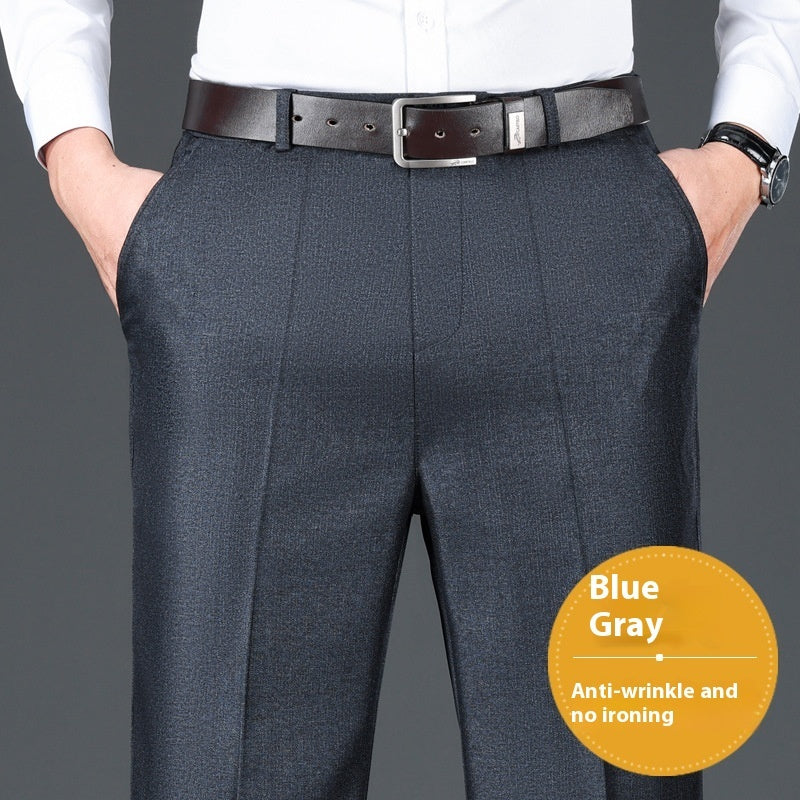 Men's Casual Pants Loose Straight Business Trousers Blue And Gray Thick Paragraph GlamzKart