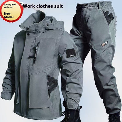 Autumn And Winter Fleece-lined Waterproof Jacket Suit 968 Suit Gray GlamzKart