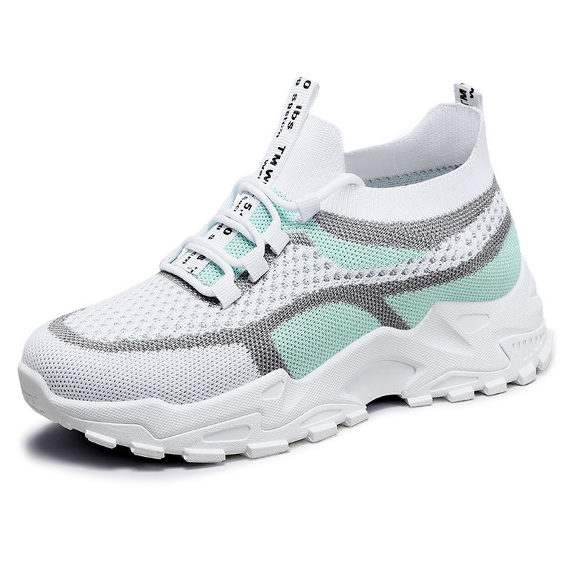 Soft Sole Lightweight Dad Shoes Women's Shoes Flying Woven Breathable Mesh Surface Shoes White Green GlamzKart