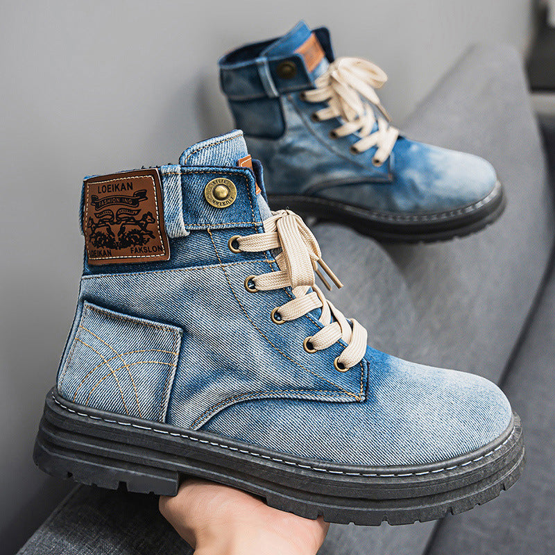 Plus Size Men's Mid-top Denim Casual All-matching Work Clothes Martin Boots GlamzKart