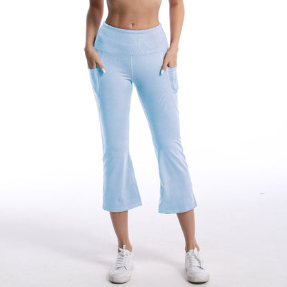 Pocket Solid Color Stretch Hip Lift Sports Nude Feel Yoga Leggings Light Blue GlamzKart