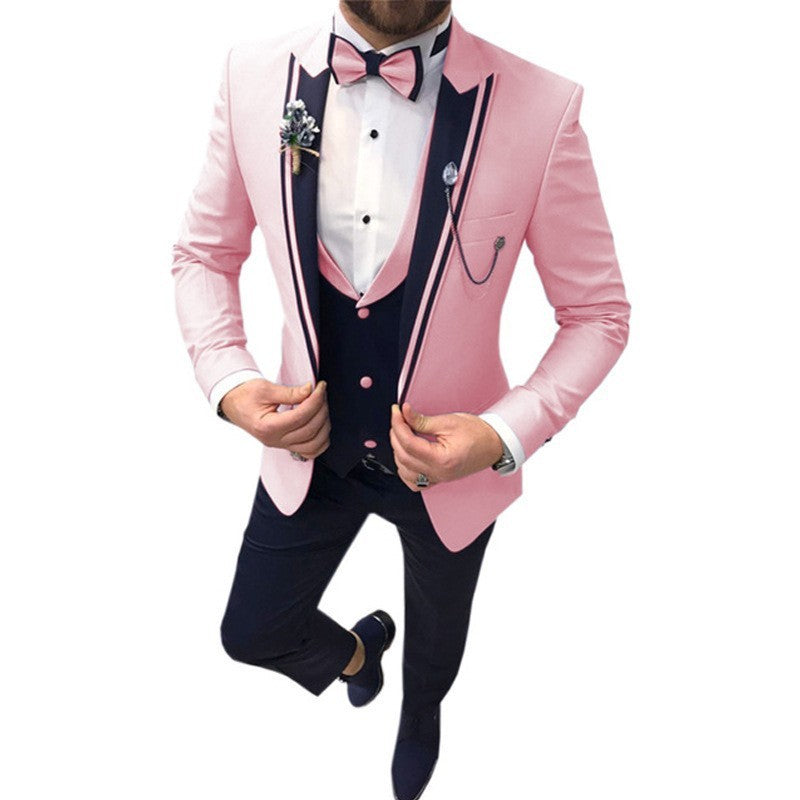 Men's Color Matching Business Casual Suit Three-piece Set GlamzKart