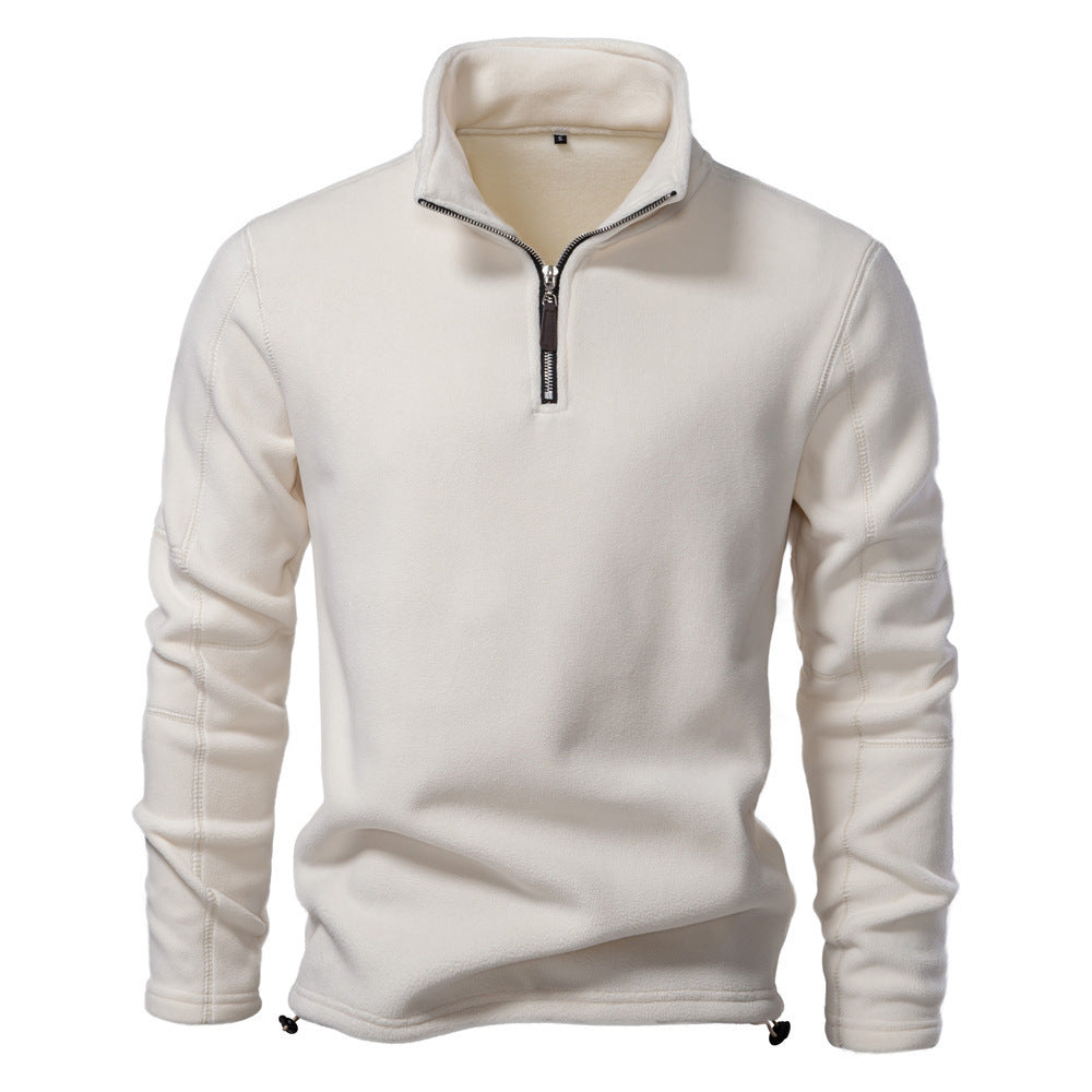 Men's Autumn And Winter New Stand Collar Half Zip Long-sleeved Sweater HD08 White GlamzKart