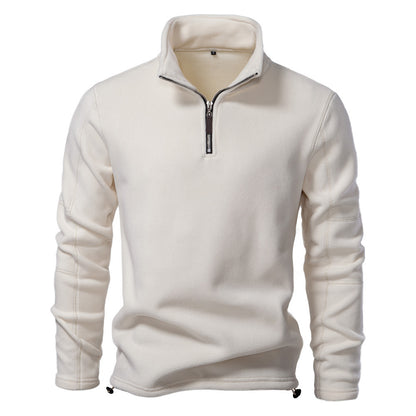 Men's Autumn And Winter New Stand Collar Half Zip Long-sleeved Sweater HD08 White GlamzKart
