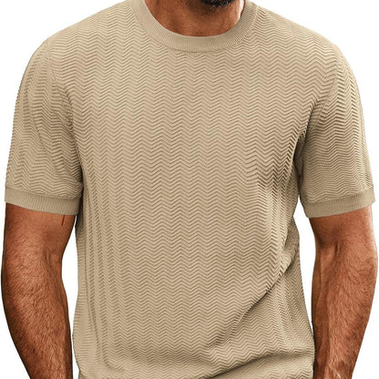 Men's Summer Hollow Breathable Sweater Solid Color T-shirt Khaki GlamzKart